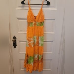 Orange and Green Tie-Dye Maxi Dress Small